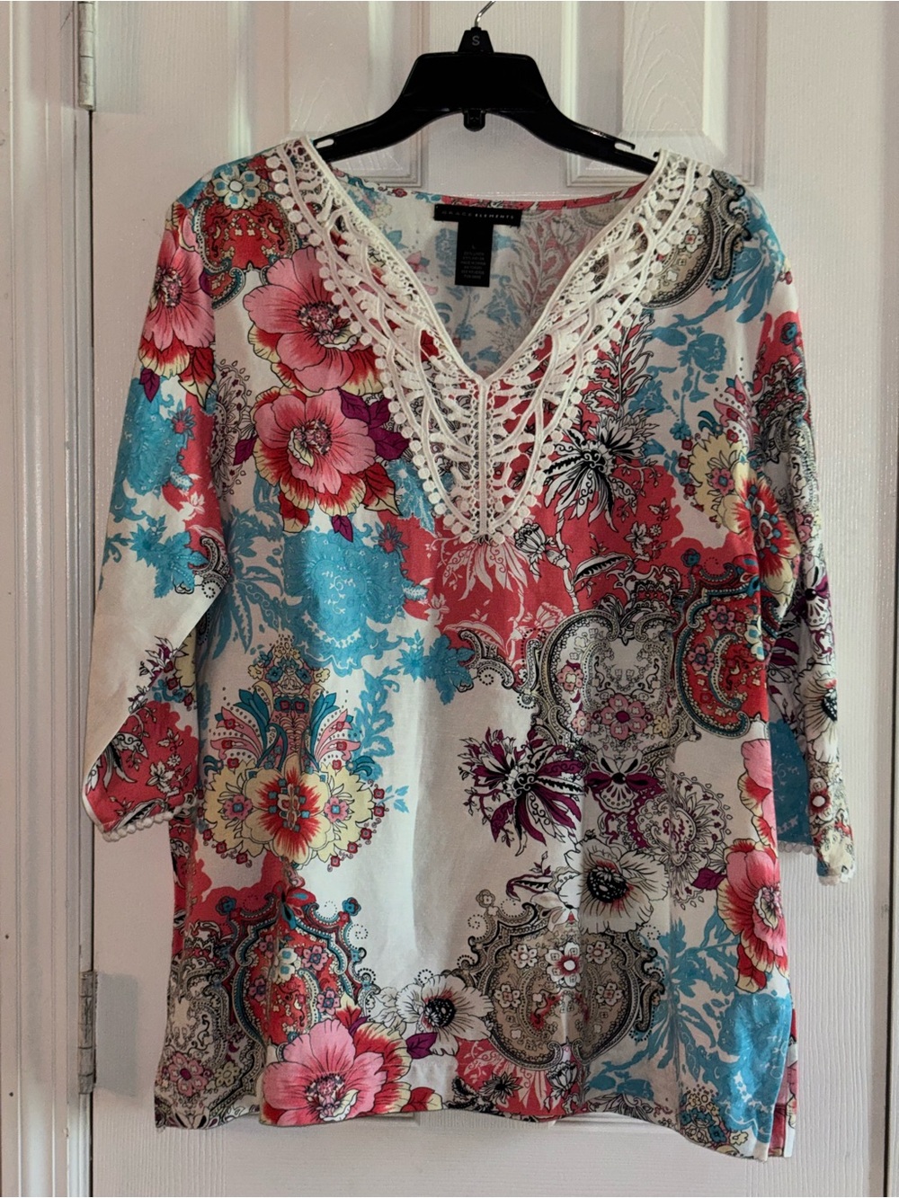 Grace Elements Multi-Color Floral Lace V-Neck Tunic